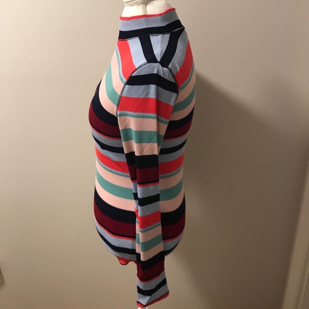 Striped Ribbed Top Mock Neck Stretch - Picture 4 of 8